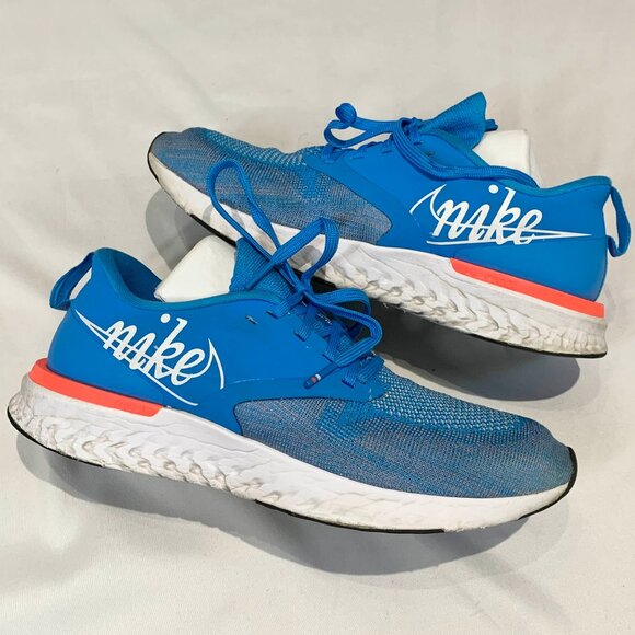 Nike Odyssey React Flyknit 2 Running Shoes Blue Orange BQ1676-402 Men's Size 8 - Picture 1 of 16